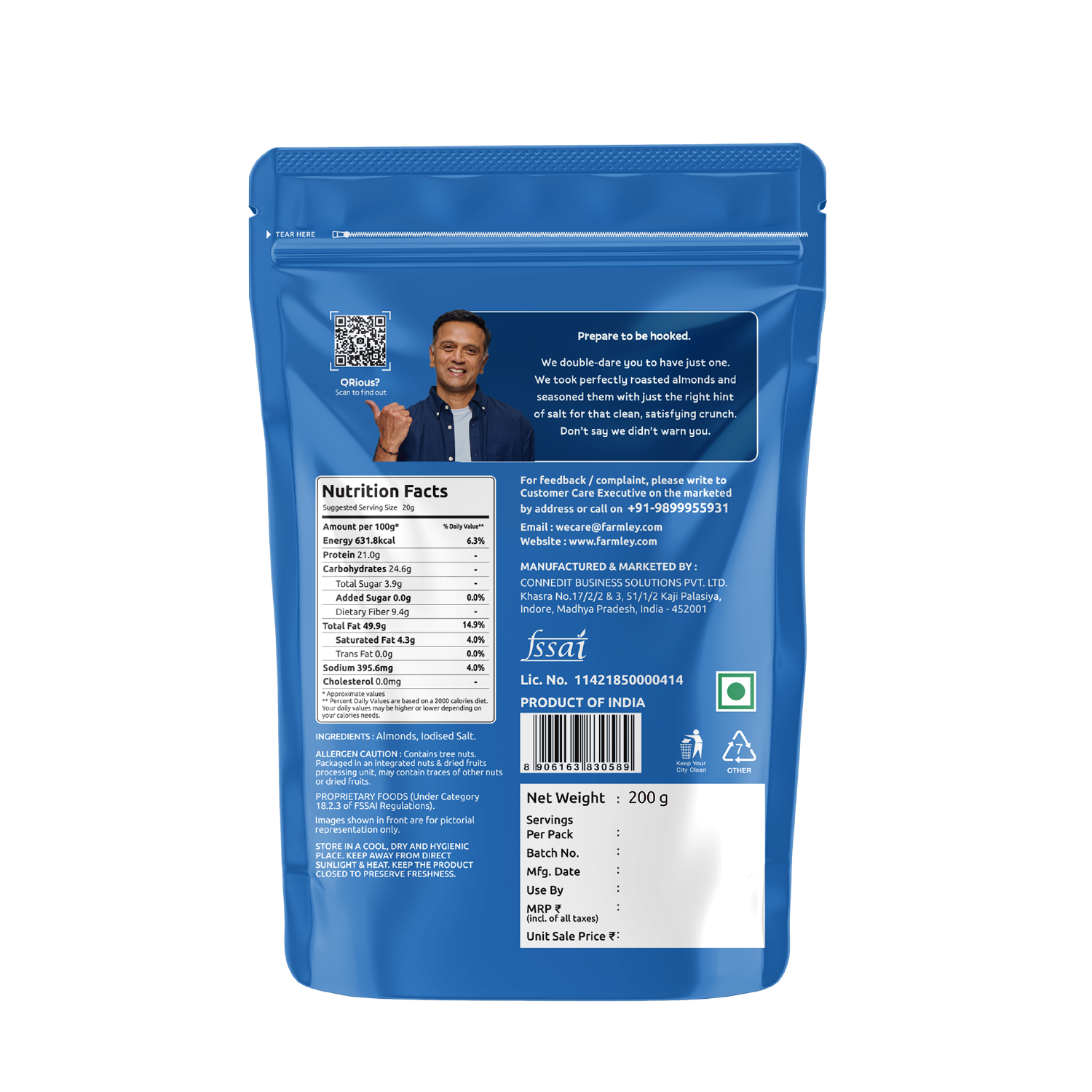 Classic Salted Almonds (200g) - Roasted, Not Fried