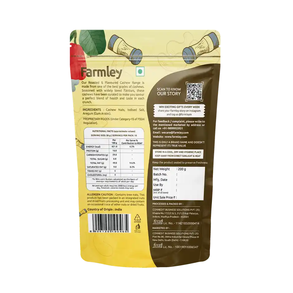 Roasted and Salted Cashew Farmley Standee Pouch 200gms