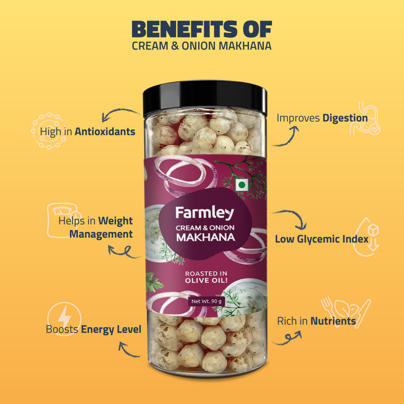 Cream & Onion Makhana - Roasted In Olive Oil (90 g each)