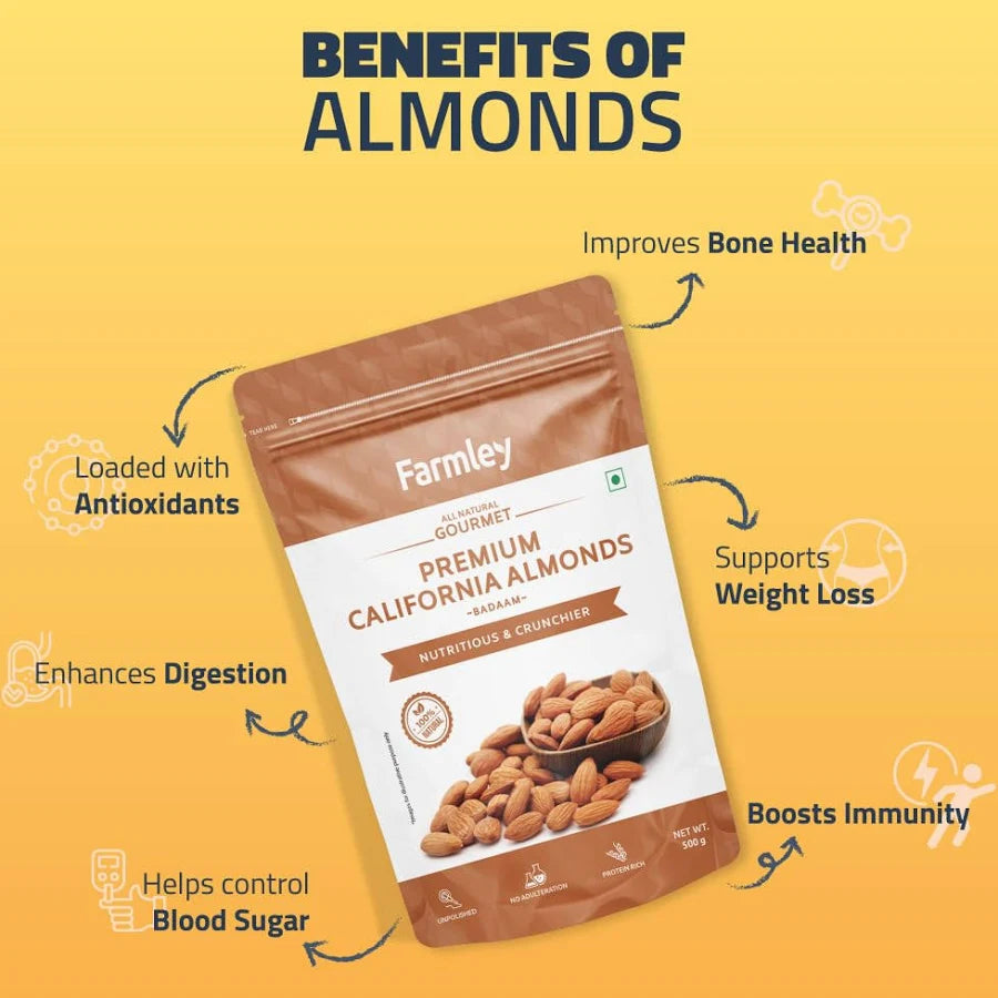 Premium California Almonds Farmley Standee Pouch 500 g